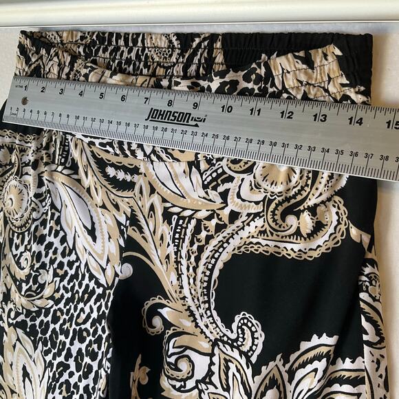 CActive Women Palazzo Pants size 2 Floral Black Mid Rise Stretch Flared Vacay - Picture 2 of 11